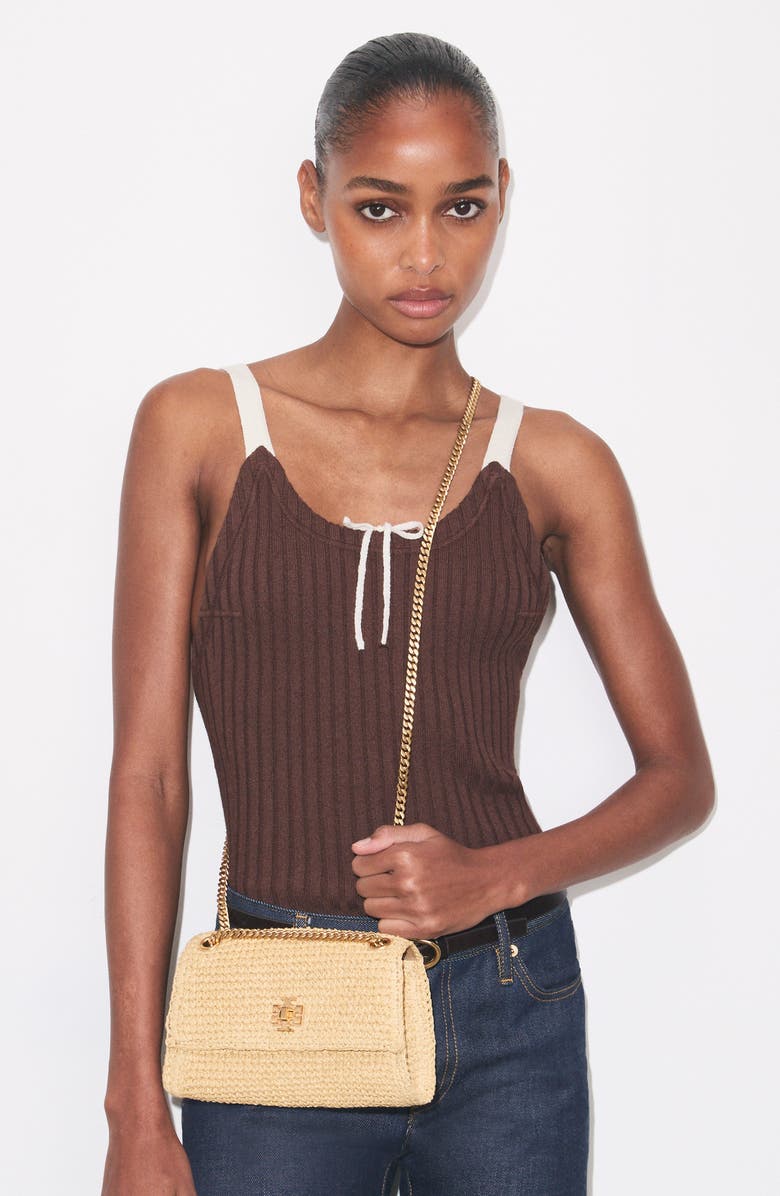 Tory Burch Mini Kira Turnlock Straw Convertible Shoulder Bag, Alternate, color, Natural