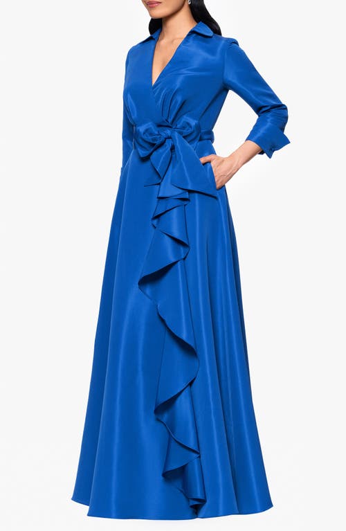 Betsy & Adam Plus Size Long-sleeve Tie-waist Long Dress In Blue
