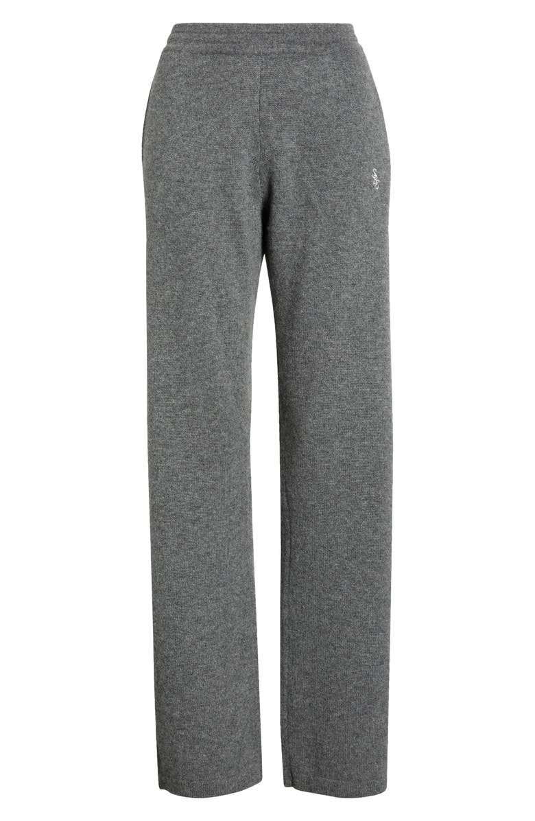 Sporty & Rich Embroidered Logo Cashmere & Wool Pants, Main, color, Cool Gray