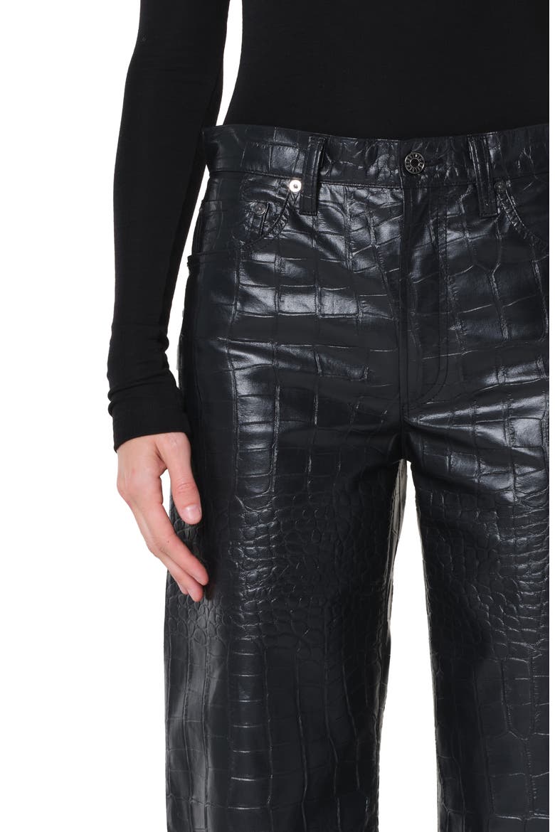 Arc Croc-Embossed Faux Leather Pants, Alternate, color, CROC CROC TEXTURED BLK