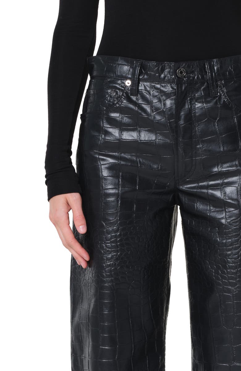 AGOLDE Arc Croc-Embossed Faux Leather Pants, Alternate, color, Croc Croc Textured Blk