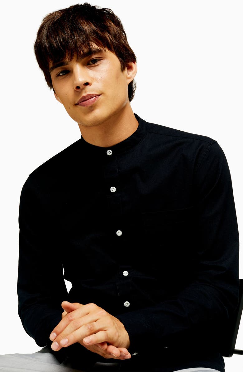 Topman Slim Fit Band Collar Oxford Button-Up Shirt, Alternate, color,