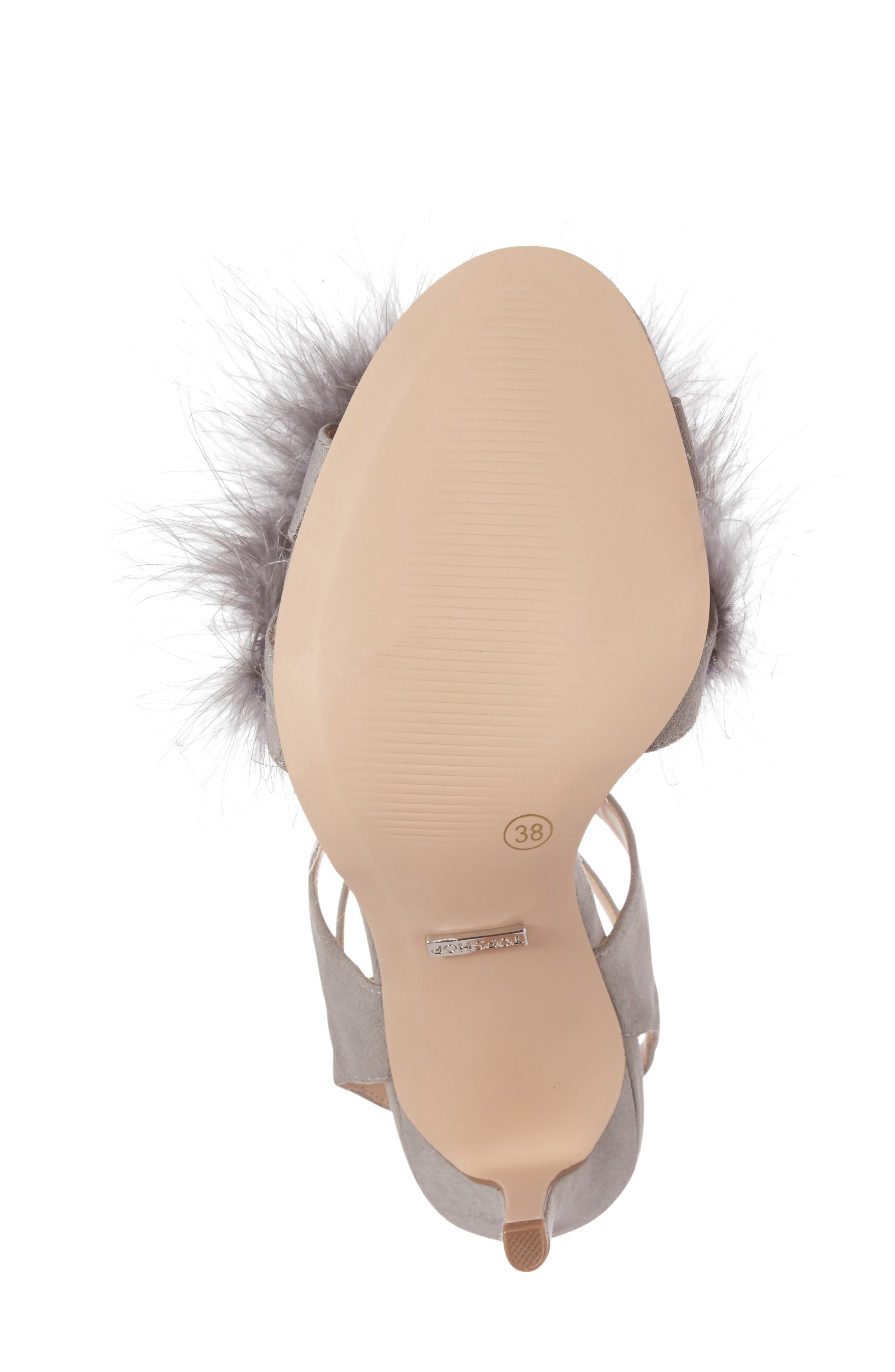 Topshop Reine Feathered Sandal, Alternate, color, 