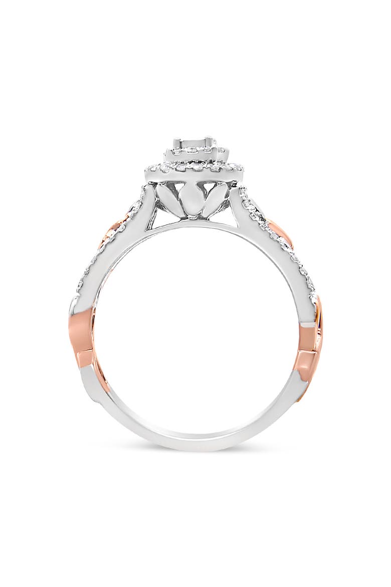 14K Rose Gold Plated Silver 1/2 Cttw Diamond Double Frame Cross-Over Engagement Ring, Alternate, color, White
