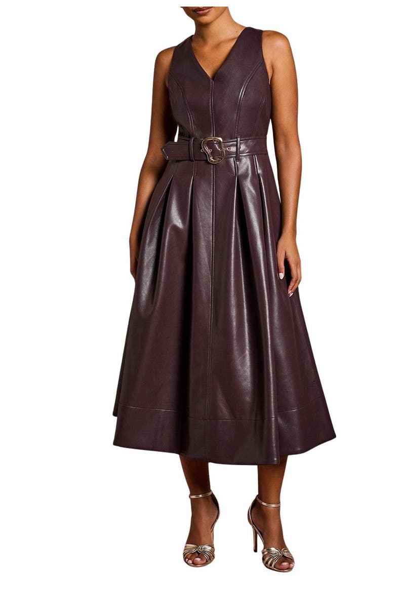 Coast Petite V Neck Sleeveless Dress, Alternate, color, Oxblood