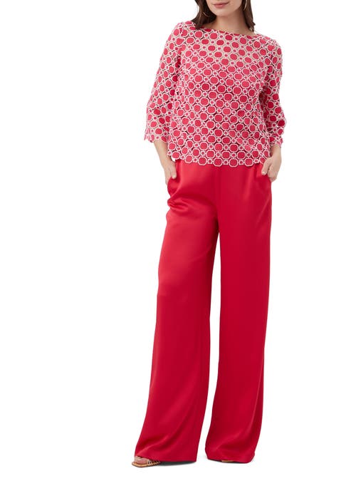 Trina Turk Sun Geometric Lace Top In Cannes Coral/whitewash