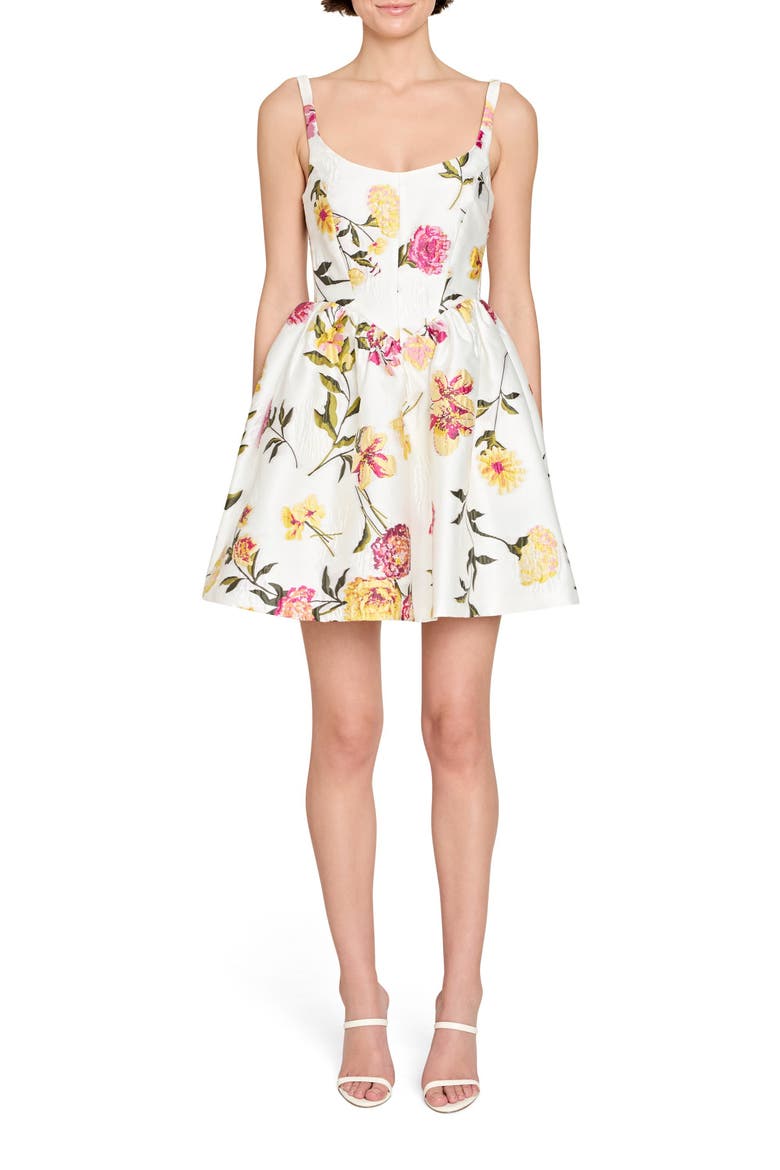 Mabel Floral Print Fit & Flare Minidress, Main, color, WHITE / MULTI