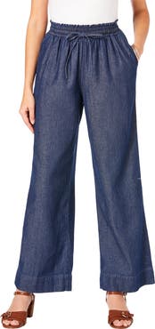 Roaman's Plus Size Pull On Wide Leg Chambray Pant