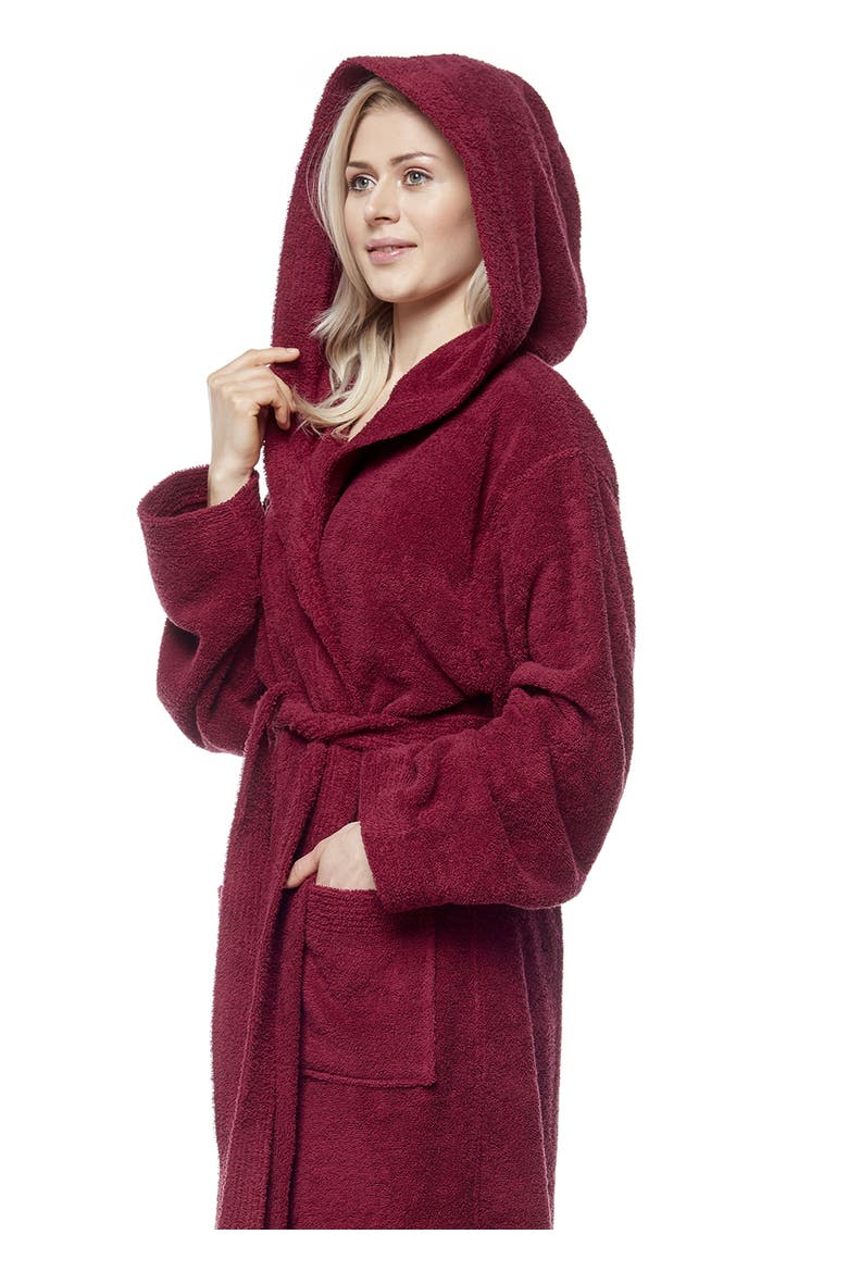 Pacifica Women's Cotton Full Length Hooded Bathrobe, Alternate, color, Wine