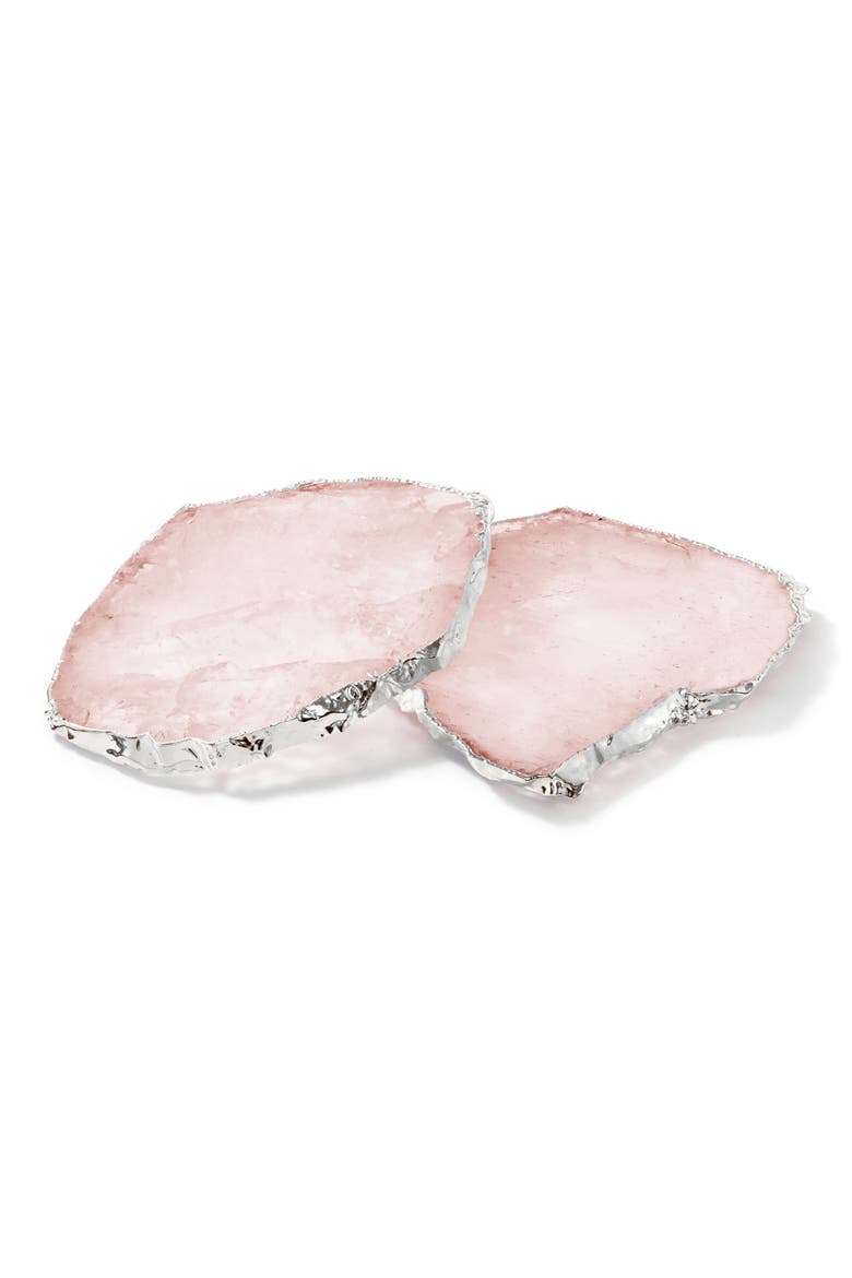 Kivita Set of 2 Rose Quartz Coasters, Main, color, ROSE PINK AND SILVER