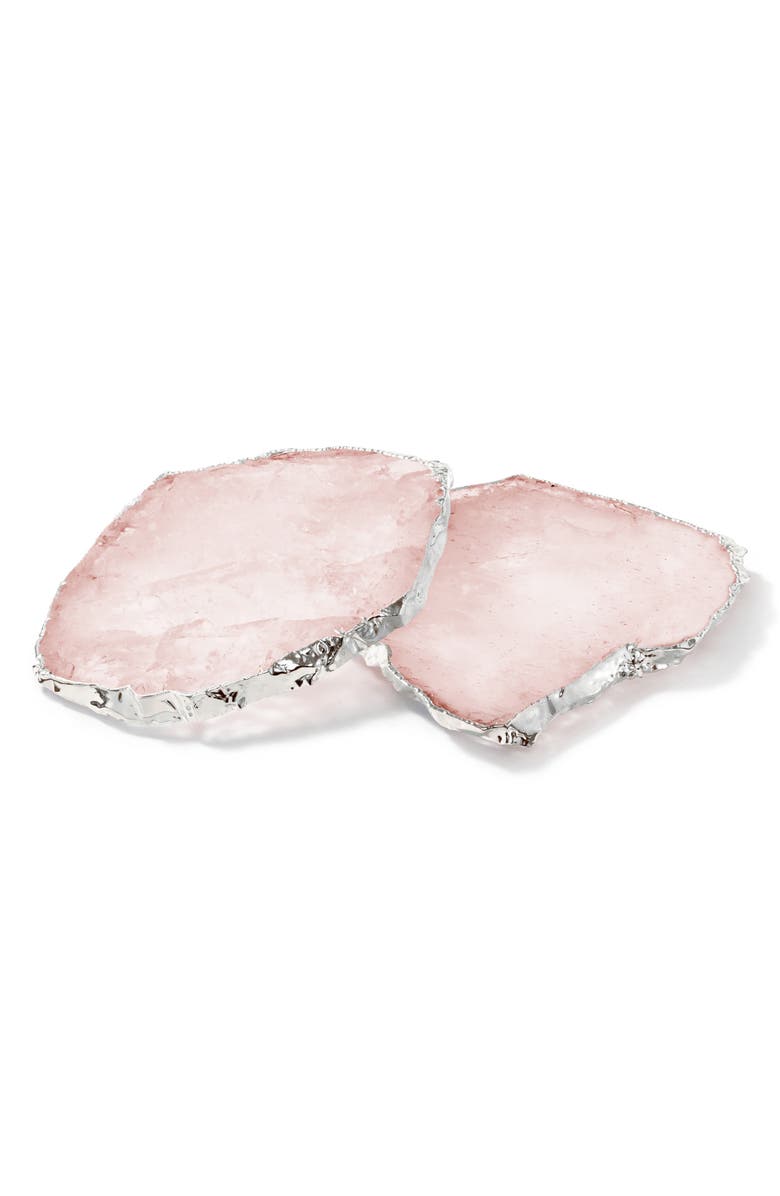 ANNA New York Kivita Set of 2 Rose Quartz Coasters, Main, color, Rose Pink And Silver