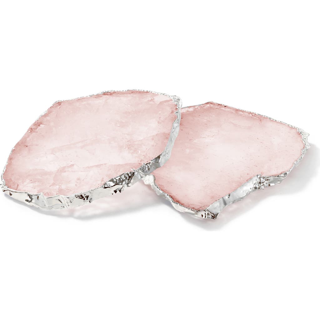 Anna New York Kivita Set Of 2 Rose Quartz Coasters In Rose Pink And Silver