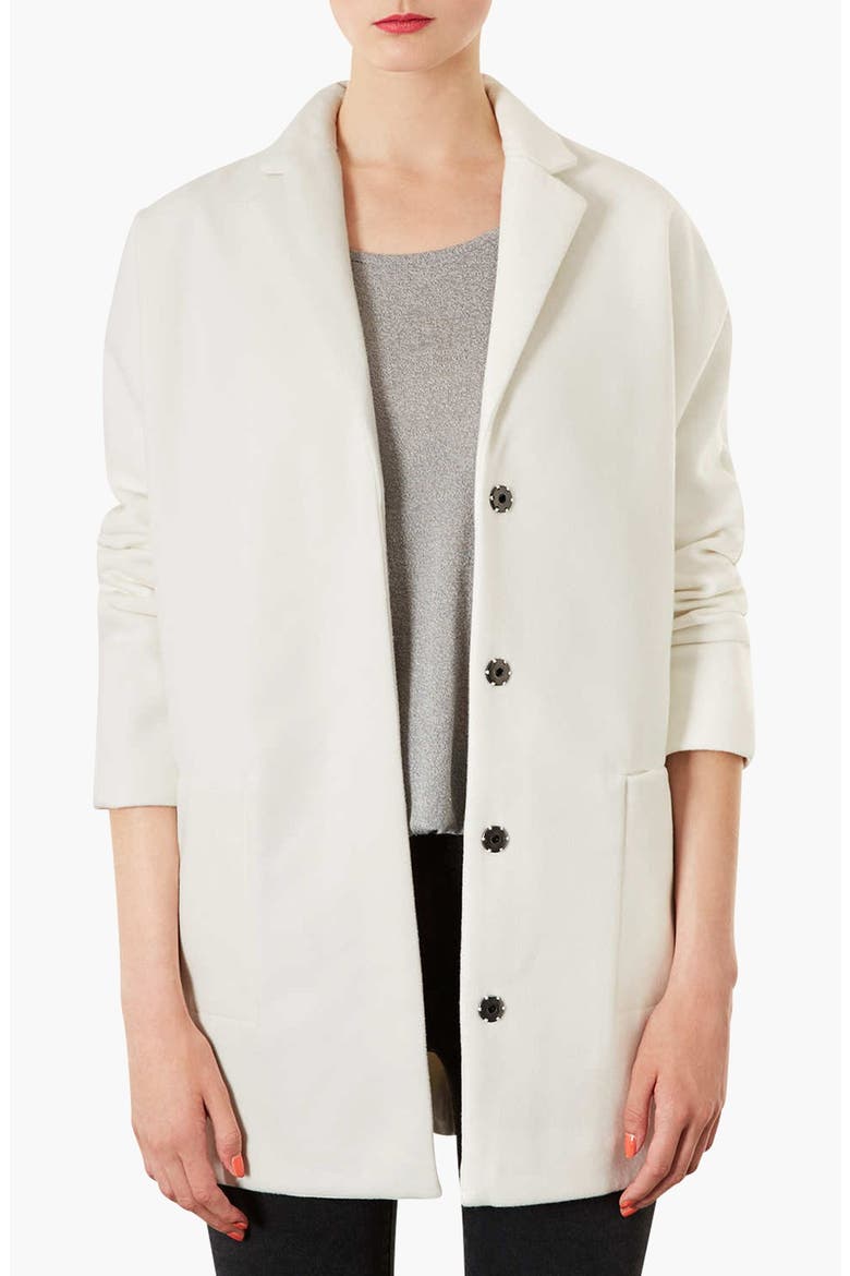 Oversized Snap Button Coat, Main, color, WHITE