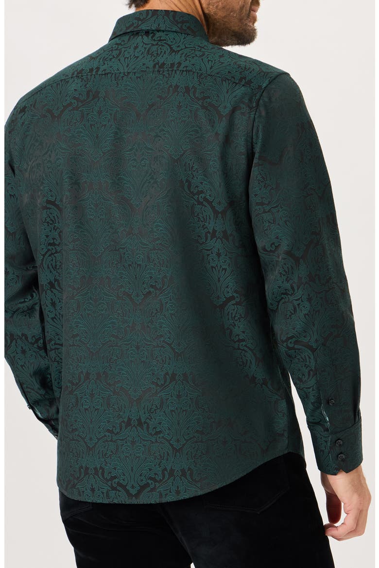 Wilsden Damask Long Sleeve Button Up Shirt, Alternate, color, EMERALD