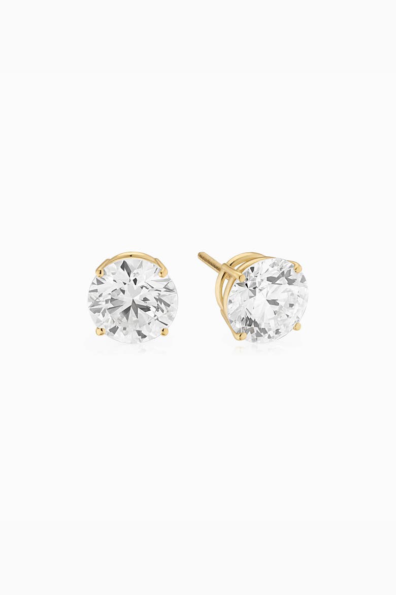 14K Solid Gold Luminous 4 Carat Lab Diamond Large Studs, Main, color, Yellow Gold, Lab Diamonds