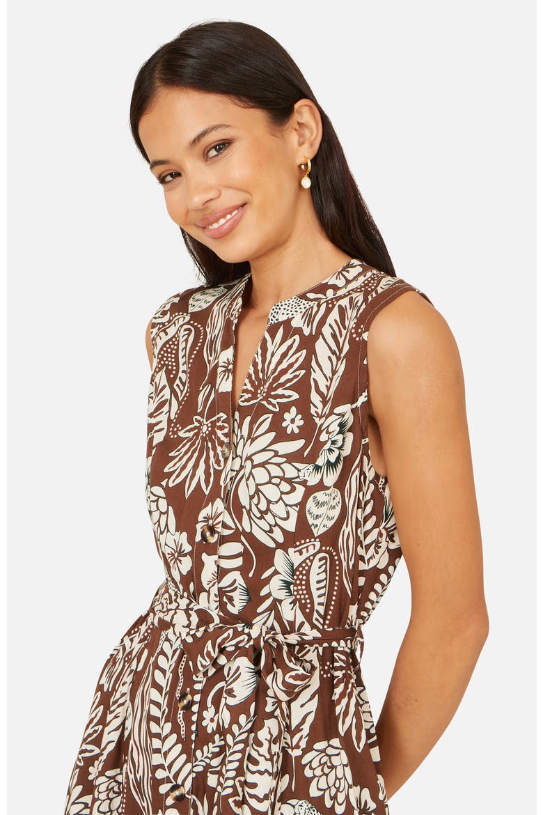 Leaf Print Shirt Dress, Alternate, color, Brown