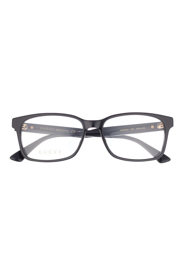 55mm Square Optical Frames, Main, color, BLACK BLACK TRANSPARENT