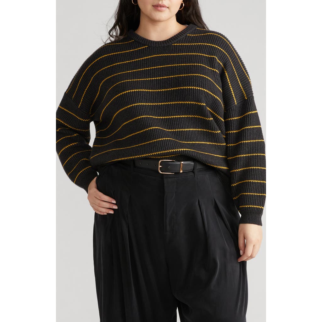 Universal Standard Bruno Stripe Rib Sweater In Dark Ash/gold Stripe