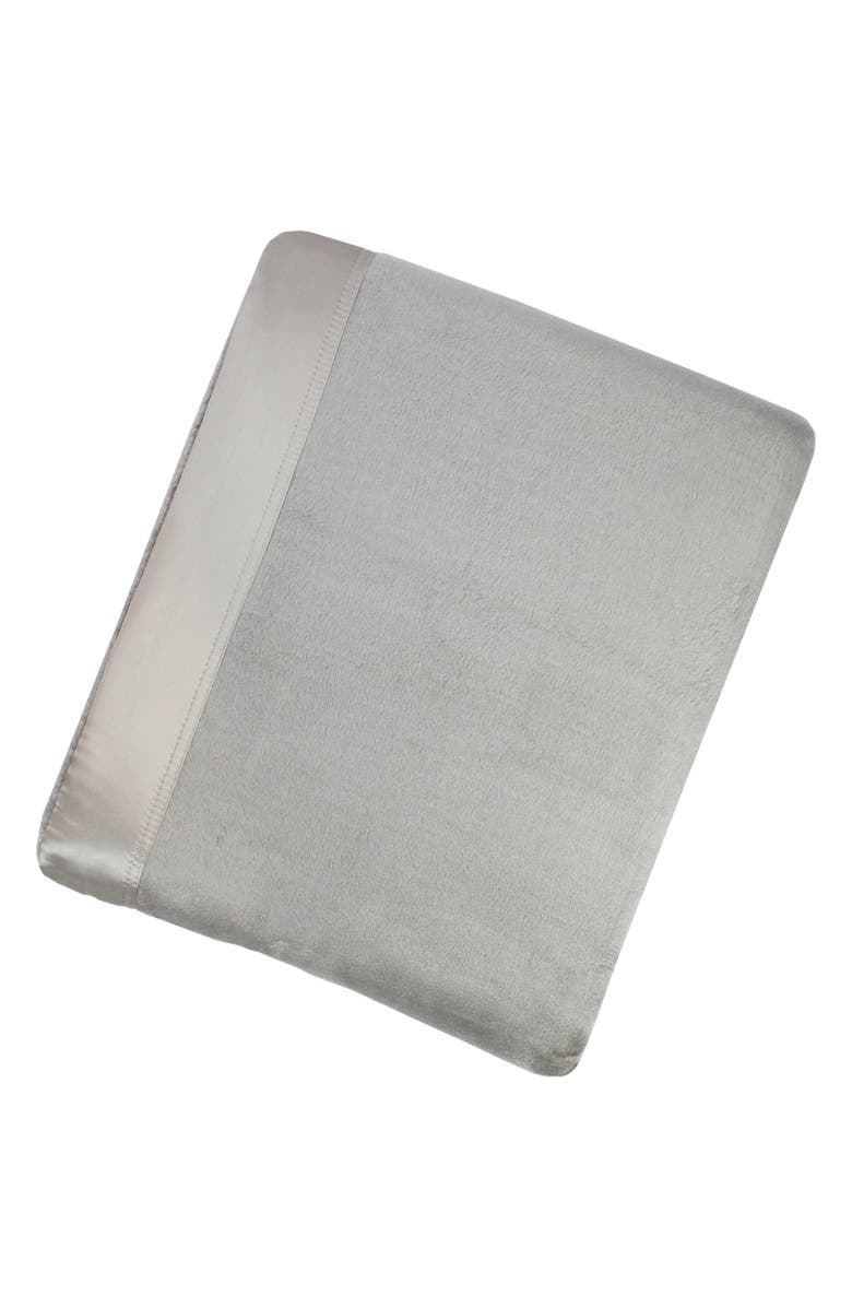 MELANGE HOME Silk Charmeuse Border Throw Blanket, Main, color, Gray