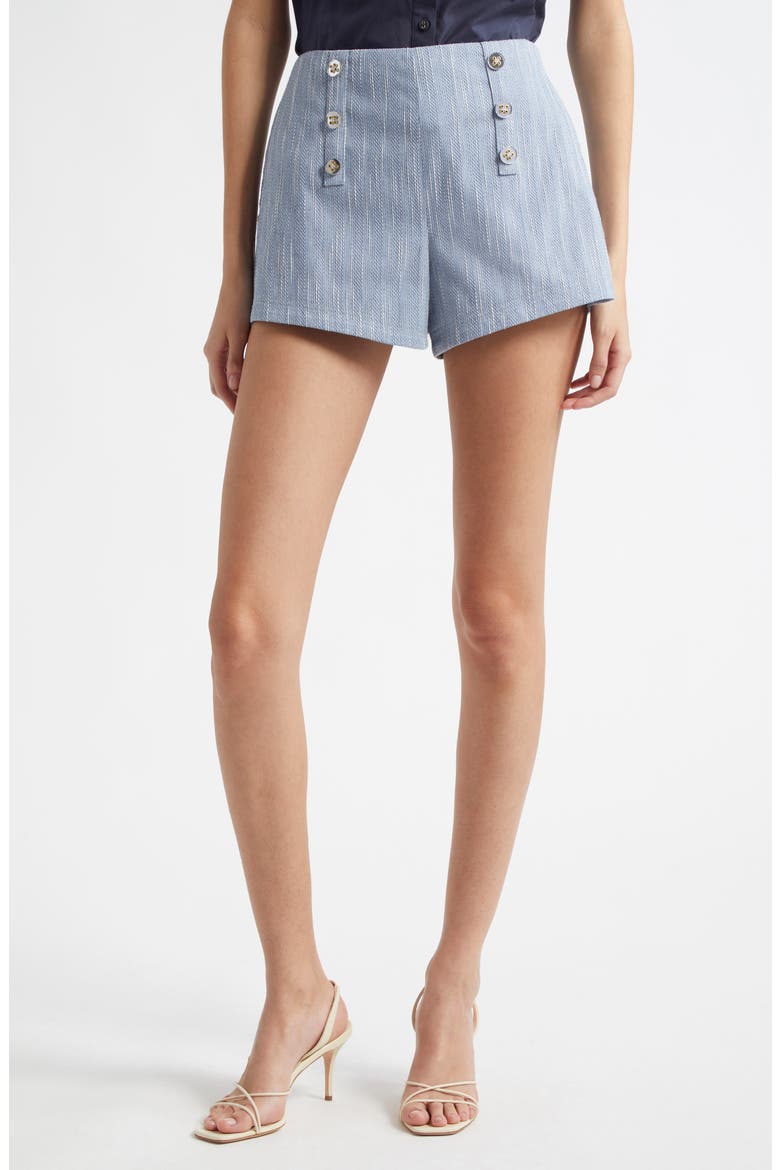 Samira Front Button Shorts, Main, color, LIGHT INDIGO SLUB