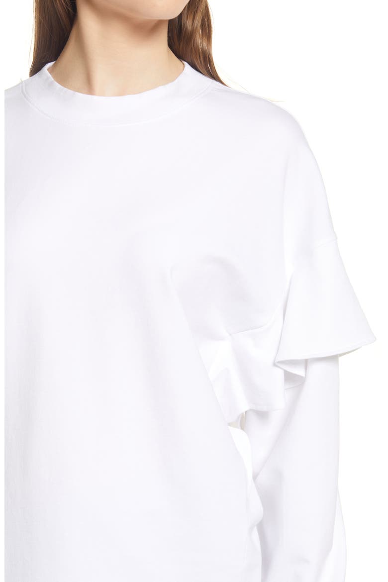 Ruffle Detail Sweatshirt, Alternate, color, WHITE