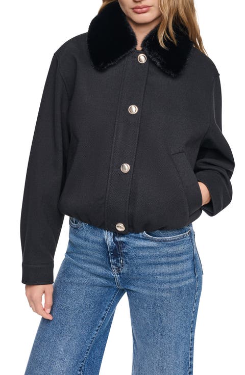 Removable Faux-Fur Collar Crop Coat