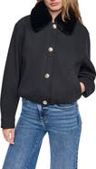 DKNY Removable Faux-Fur Collar Crop Coat