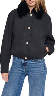DKNY Removable Faux-Fur Collar Crop Coat