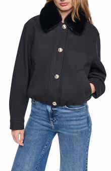 Removable Faux-Fur Collar Crop Coat