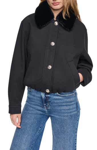 Removable Faux-Fur Collar Crop Coat