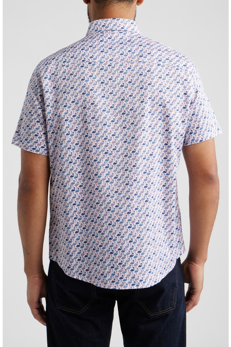 Logan Flamingo Print Short Sleeve Cotton Blend Button-Up Shirt, Alternate, color, PINK / BLUE FLAMINGOS
