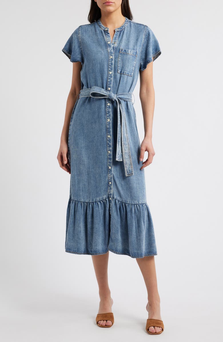 Rails Kahlo Ruffle Hem Denim Midi Dress, Main, color, Mid Blue