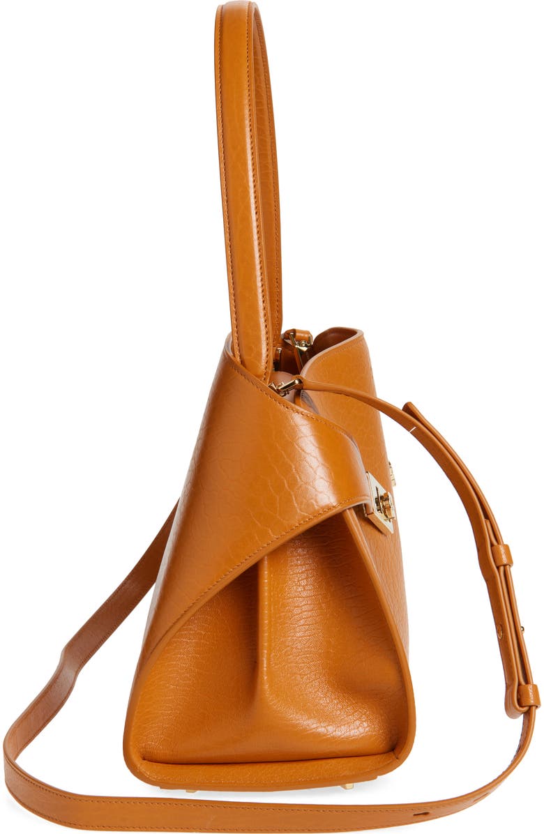 FERRAGAMO Small Hug Grained Leather Top Handle Bag, Alternate, color, Honeycomb