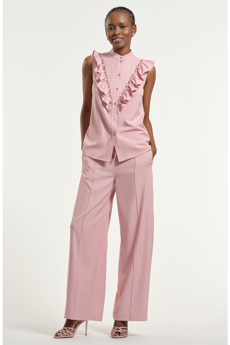 Ruffle Button-Up Shirt, Alternate, color, LIGHT PINK