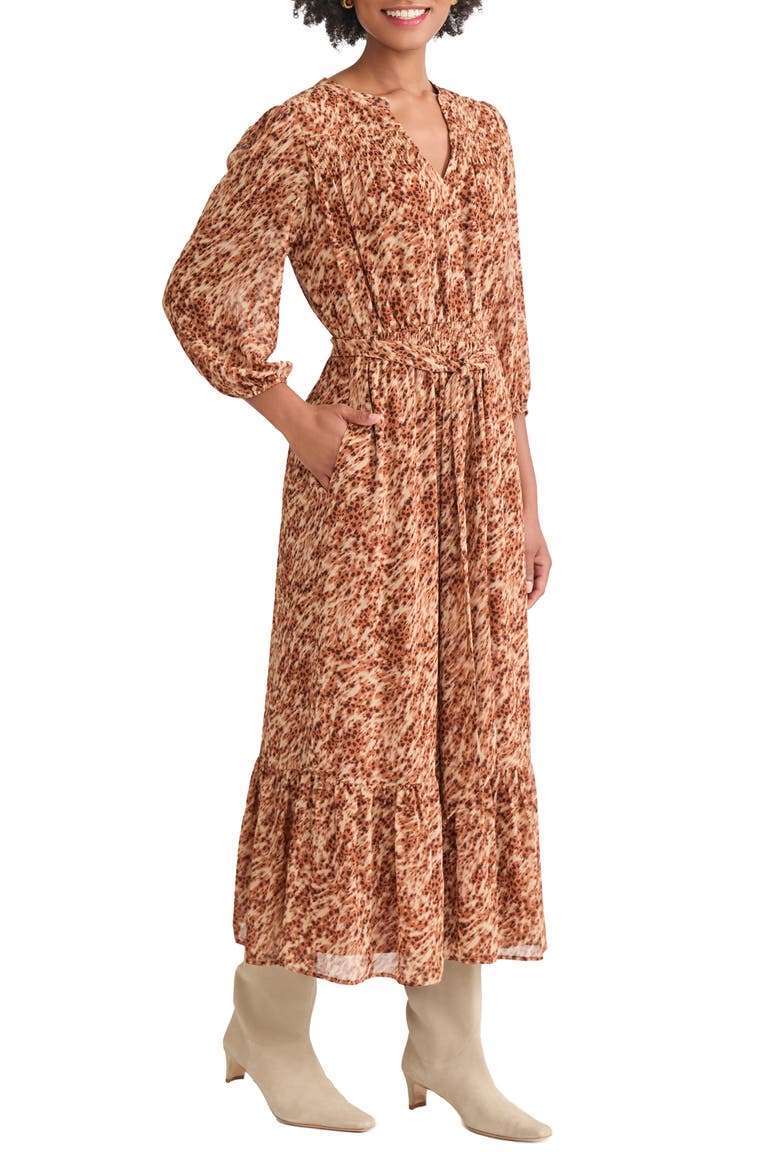 Abstract Animal Print Tiered Dress, Alternate, color, CARAMEL MULTI