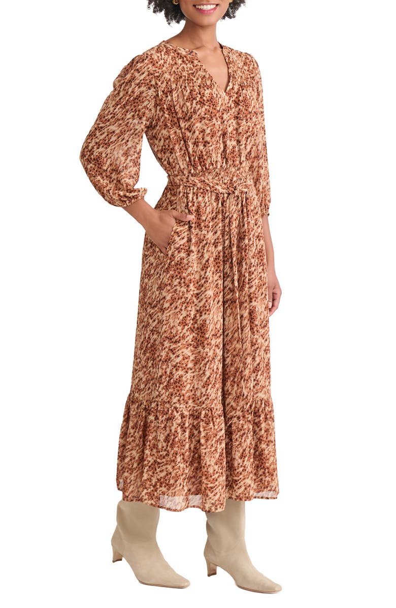 Jones New York Abstract Animal Print Tiered Dress, Alternate, color, Caramel Multi