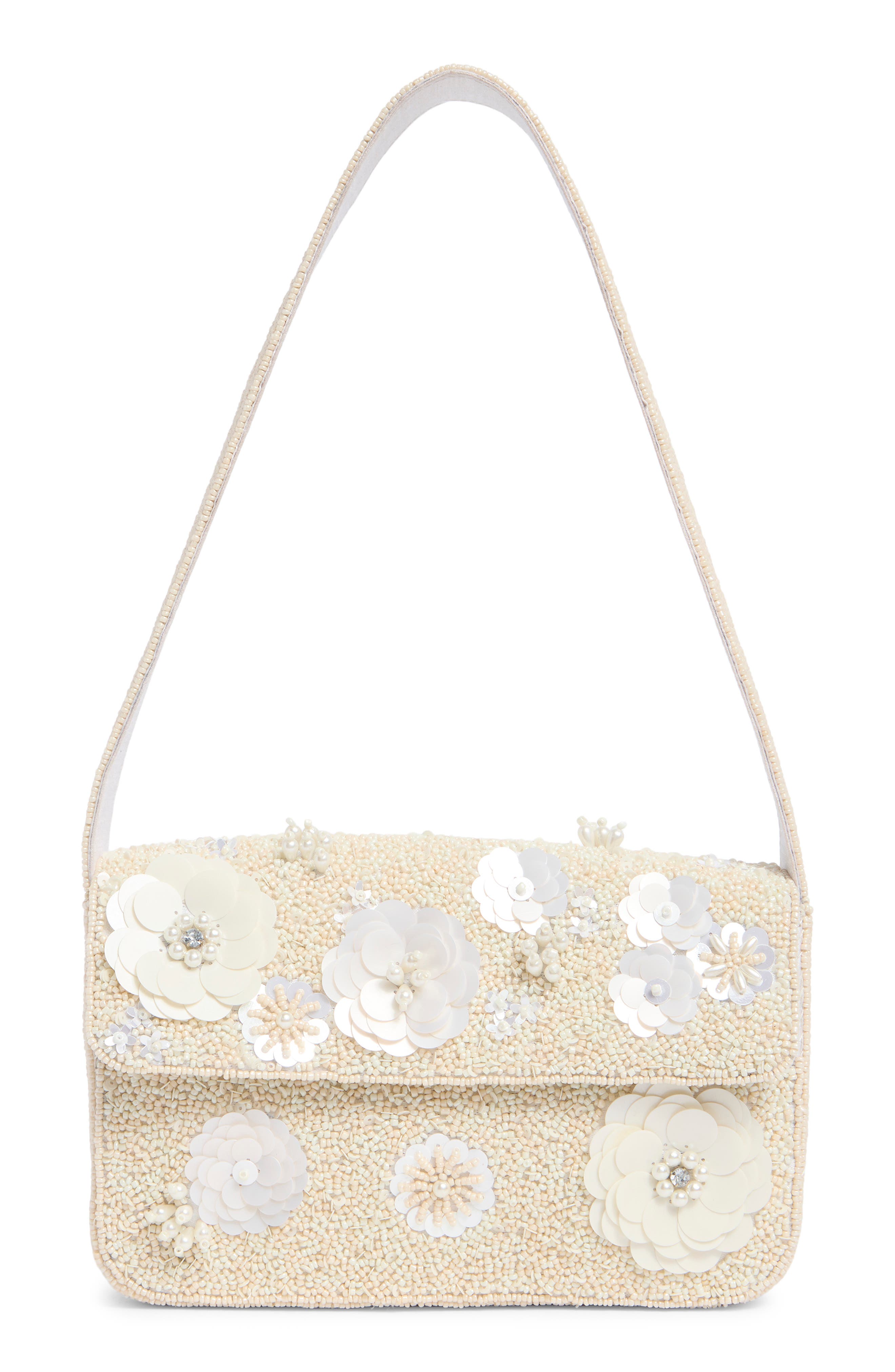 Collection XIIX 3D Flower Beaded Baguette Shoulder Bag, Main, color, Ivory