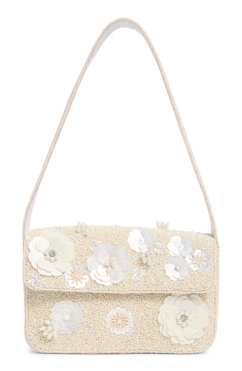 3D Flower Beaded Baguette Shoulder Bag