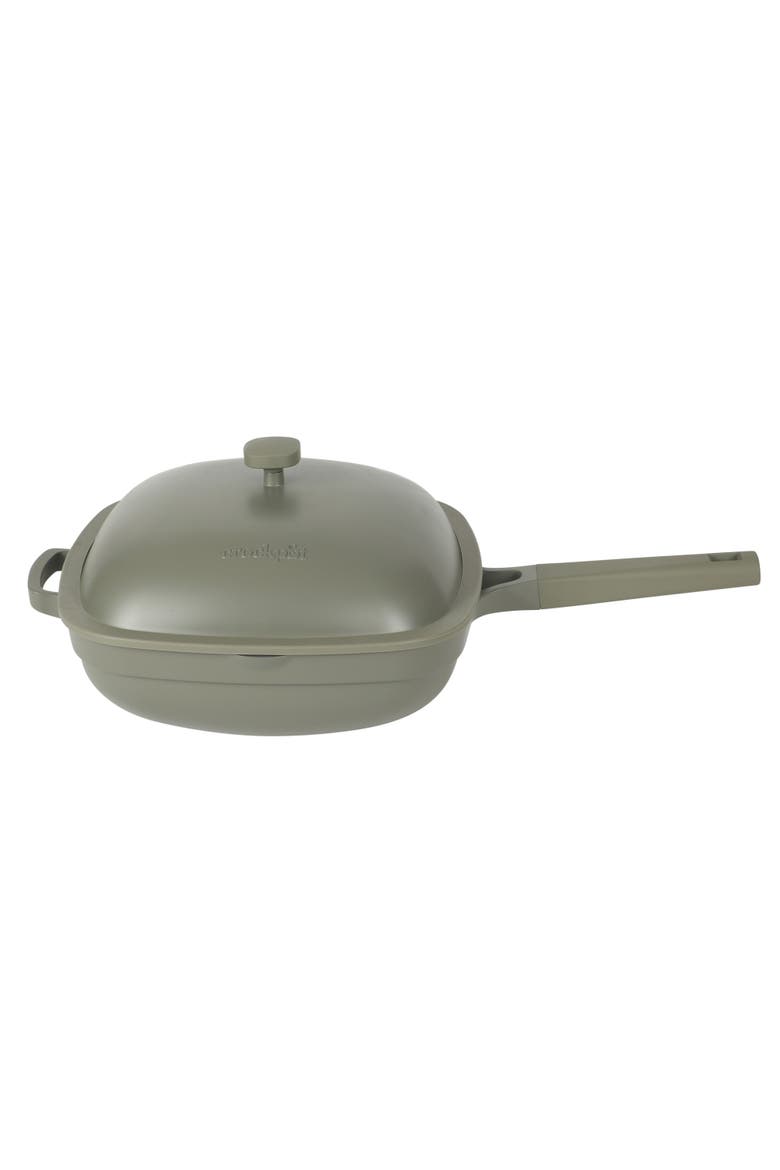 Northvale Ceramic Nonstick Cast Aluminum Sauté Pan with Steamer Basket and Lid, Alternate, color, Matte Sage
