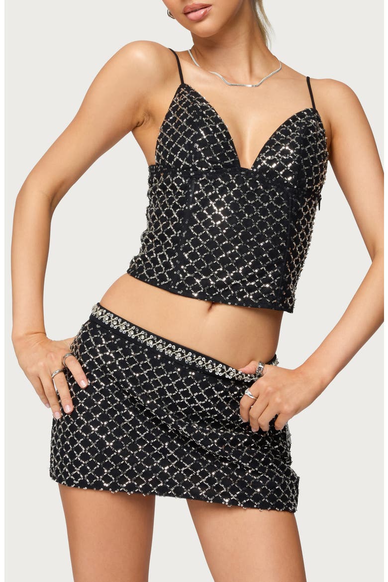 Jenny Beaded Mesh Crop Camisole, Main, color, BLACK