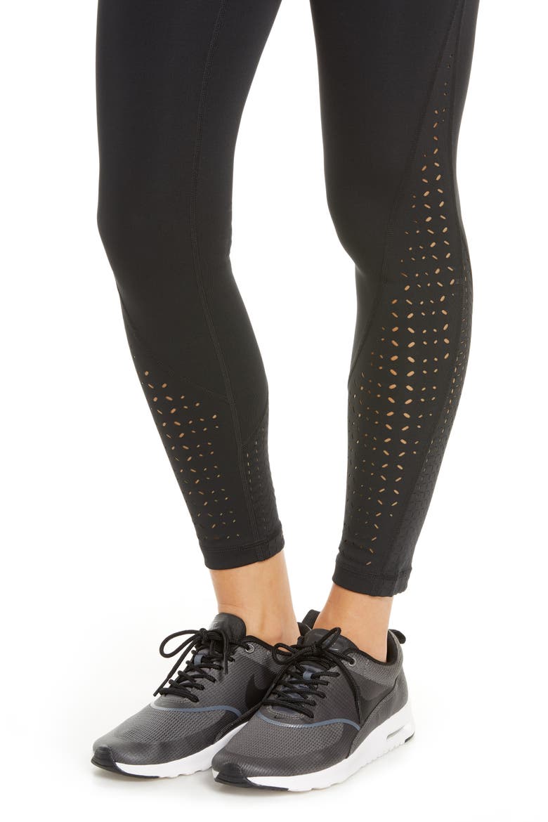Nova High Waist Perforated Ankle Leggings, Alternate, color, BLACK