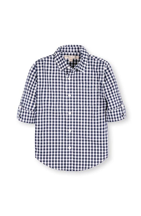 Kids' Organic Long Sleeve Stretch Poplin Roll-Up Button Down Shirt