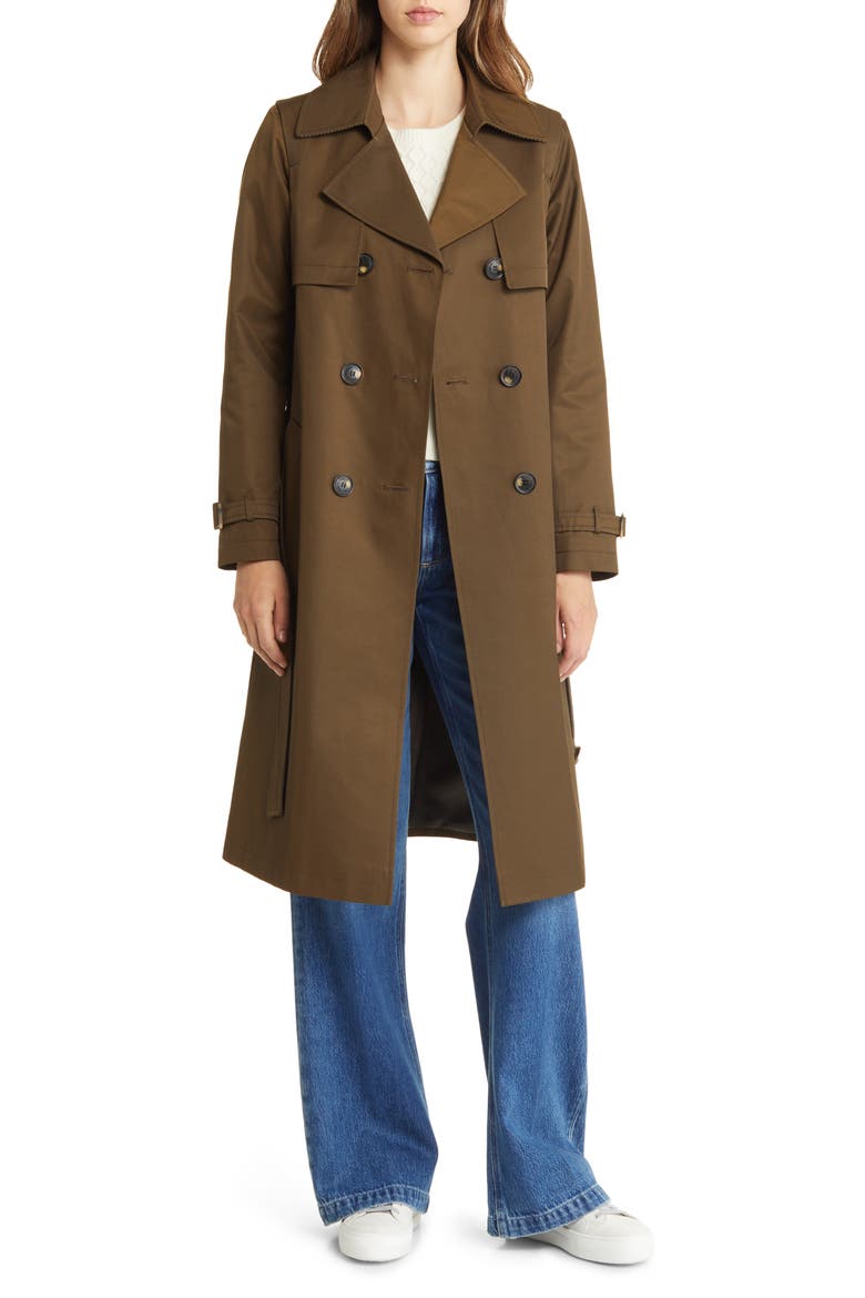 Water Resistant Double Breasted Trench Coat, Alternate, color, OLIVE BRANCH
