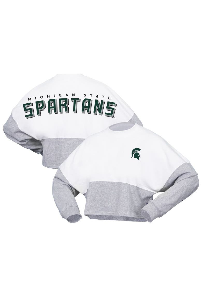 Women's Spirit Jersey  White Michigan State Spartans Heather Block Cropped Long Sleeve Jersey T-Shirt, Alternate, color, White