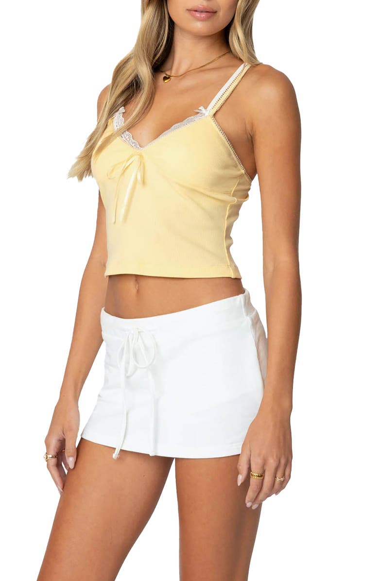 EDIKTED Lacy Layered Crop Camisole, Alternate, color, Yellow