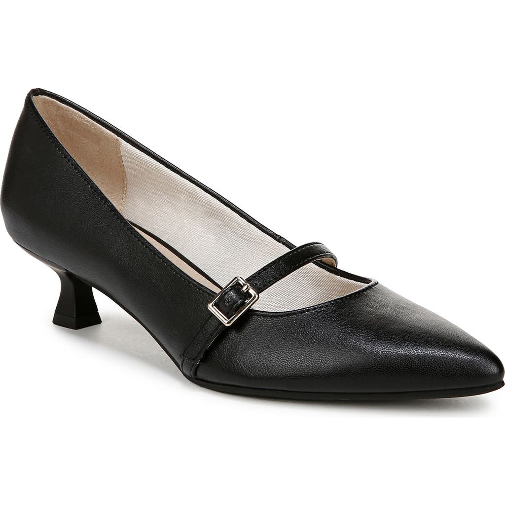 Lifestride Madelyn Mary Jane Pointed Toe Kitten Heel Pump In Black/black