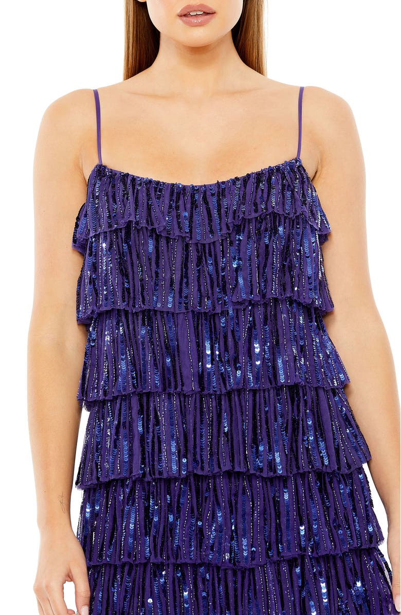 Mac Duggal Beaded Strap Sequin Ruffle Mini Dress, Alternate, color, Cobalt
