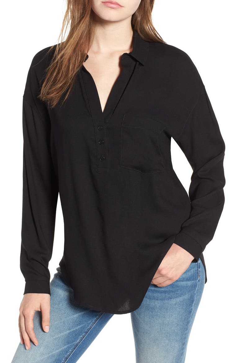 Slouchy Pocket Henley, Main, color, SOLID BLACK