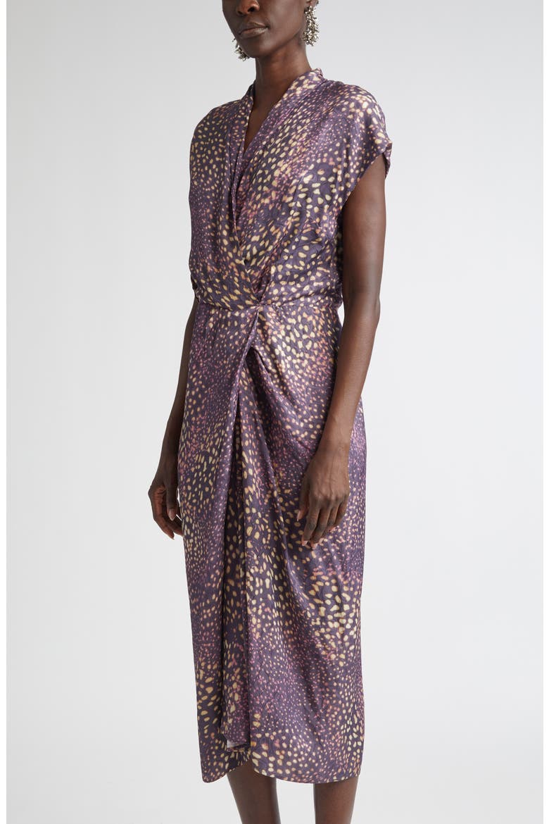 Dilian Orchid Spots Faux Wrap Crepe Dress, Alternate, color, AUBER
