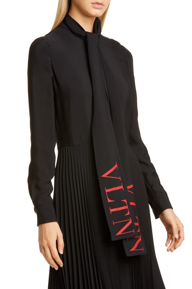 VLTN Logo Tie Neck Long Sleeve Midi Dress, Alternate, color, BLACK/ RED
